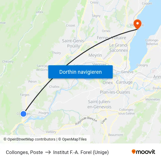 Collonges, Poste to Institut F.-A. Forel (Unige) map