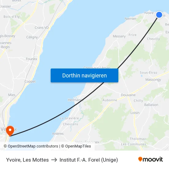 Yvoire, Les Mottes to Institut F.-A. Forel (Unige) map