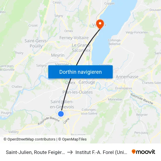 Saint-Julien, Route Feigères to Institut F.-A. Forel (Unige) map
