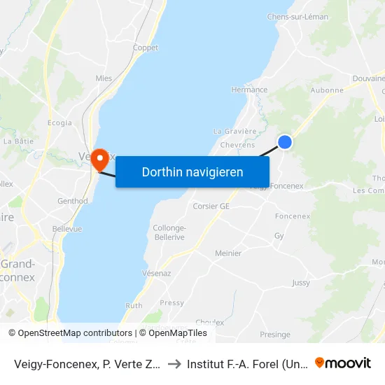 Veigy-Foncenex, P. Verte Z 200 to Institut F.-A. Forel (Unige) map