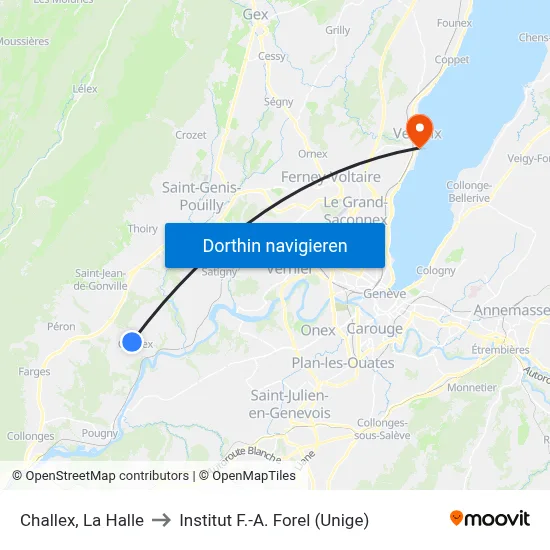 Challex, La Halle to Institut F.-A. Forel (Unige) map