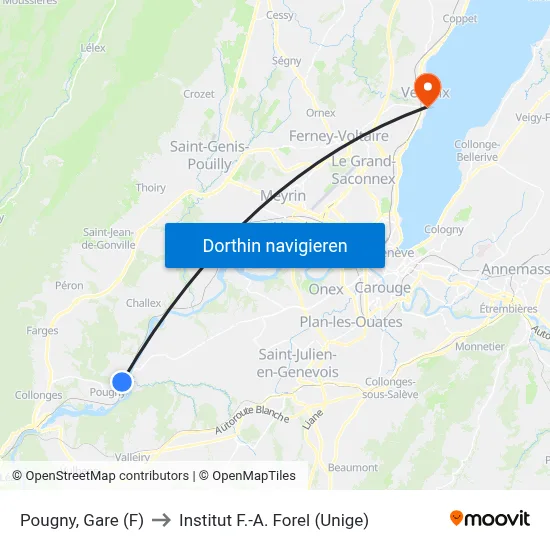 Pougny, Gare (F) to Institut F.-A. Forel (Unige) map