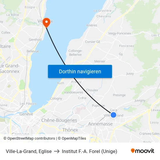 Ville-La-Grand, Eglise to Institut F.-A. Forel (Unige) map