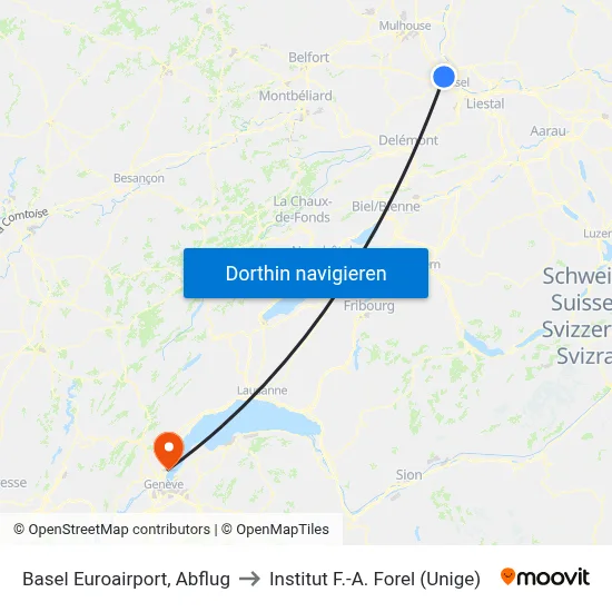 Basel Euroairport, Abflug to Institut F.-A. Forel (Unige) map