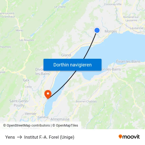 Yens to Institut F.-A. Forel (Unige) map