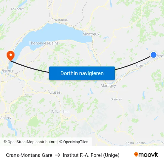 Crans-Montana Gare to Institut F.-A. Forel (Unige) map