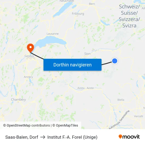 Saas-Balen, Dorf to Institut F.-A. Forel (Unige) map