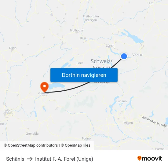 Schänis to Institut F.-A. Forel (Unige) map