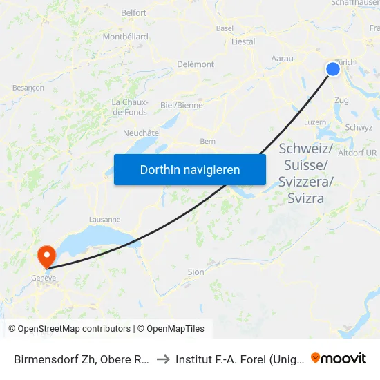 Birmensdorf Zh, Obere Risi to Institut F.-A. Forel (Unige) map
