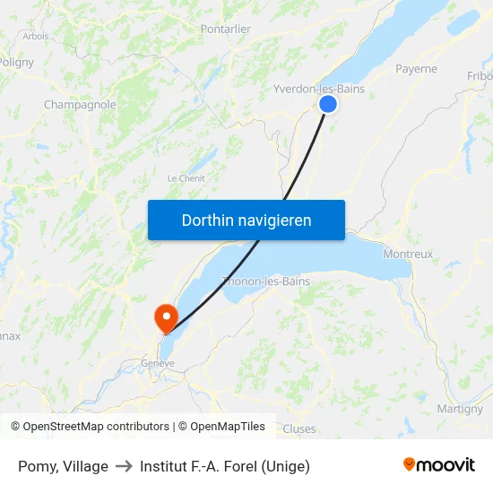Pomy, Village to Institut F.-A. Forel (Unige) map