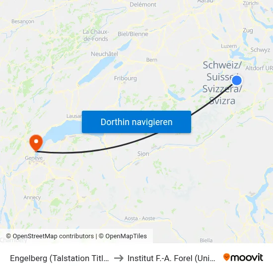 Engelberg (Talstation Titlis) to Institut F.-A. Forel (Unige) map
