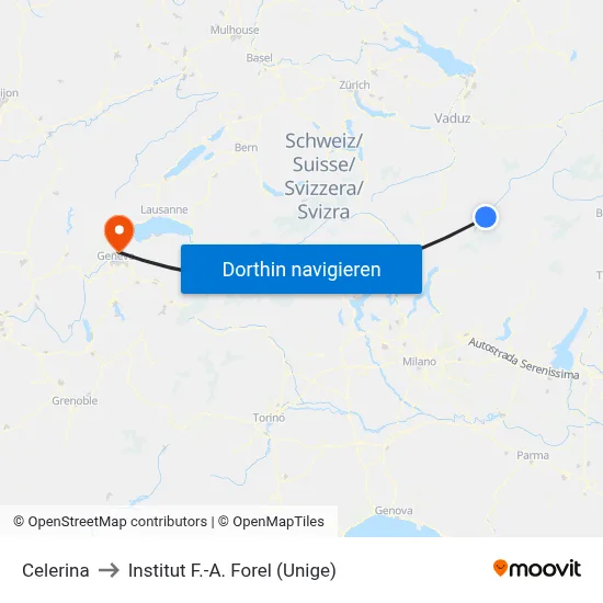 Celerina to Institut F.-A. Forel (Unige) map