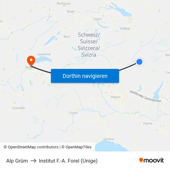 Alp Grüm to Institut F.-A. Forel (Unige) map