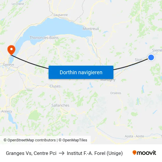 Granges Vs, Centre Pci to Institut F.-A. Forel (Unige) map
