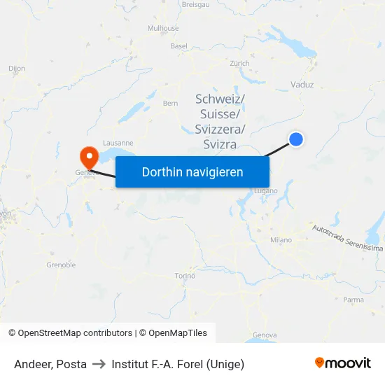 Andeer, Posta to Institut F.-A. Forel (Unige) map