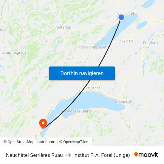 Neuchâtel Serrières Ruau to Institut F.-A. Forel (Unige) map