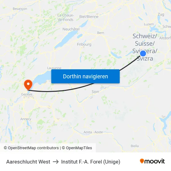 Aareschlucht West to Institut F.-A. Forel (Unige) map