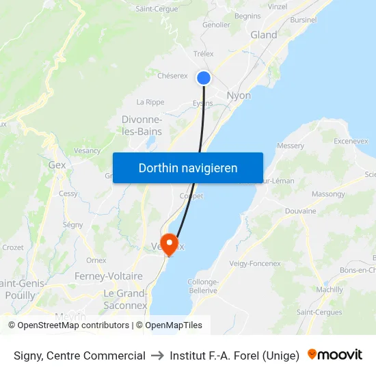 Signy, Centre Commercial to Institut F.-A. Forel (Unige) map
