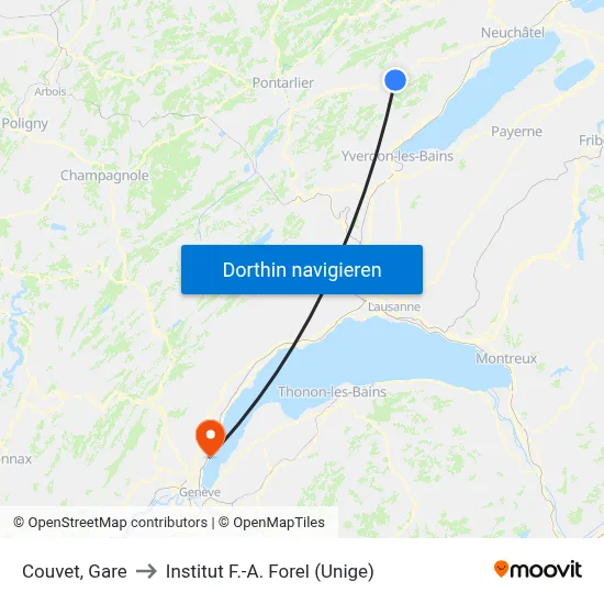 Couvet, Gare to Institut F.-A. Forel (Unige) map