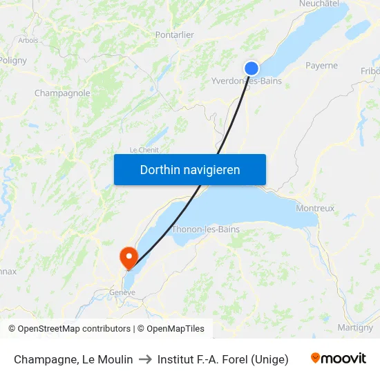 Champagne, Le Moulin to Institut F.-A. Forel (Unige) map