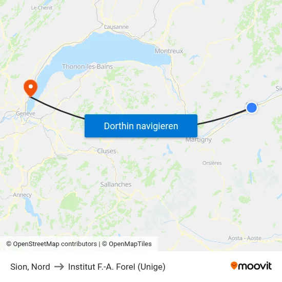 Sion, Nord to Institut F.-A. Forel (Unige) map