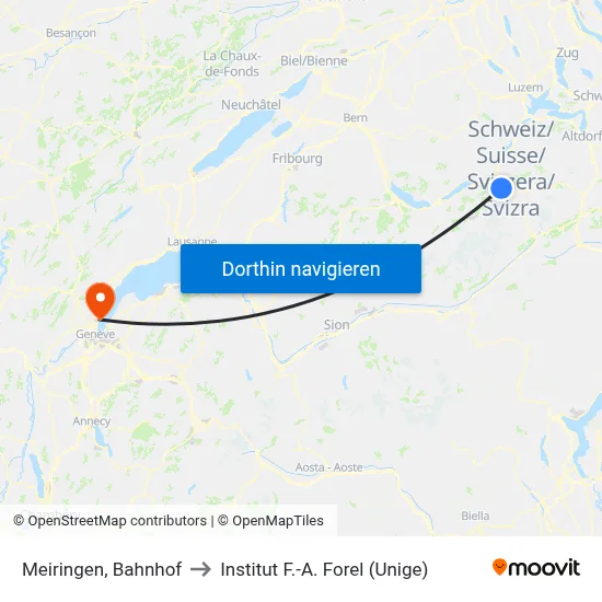 Meiringen, Bahnhof to Institut F.-A. Forel (Unige) map