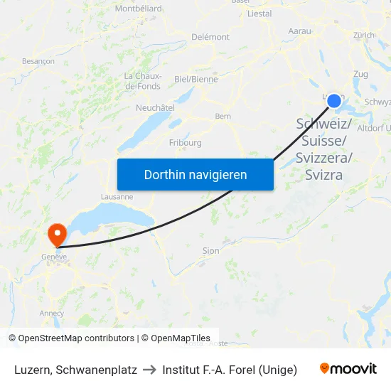 Luzern, Schwanenplatz to Institut F.-A. Forel (Unige) map