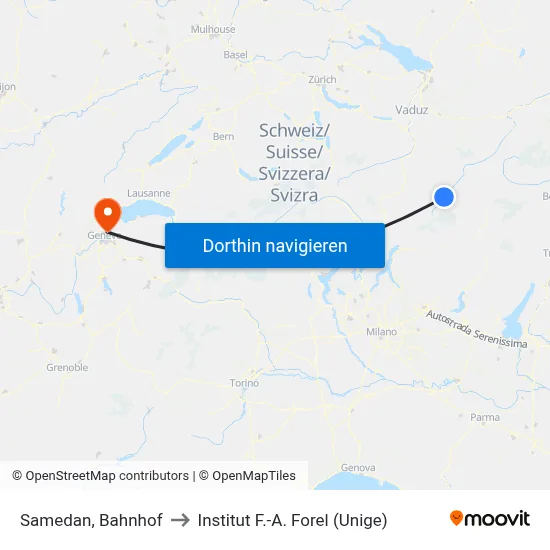 Samedan, Bahnhof to Institut F.-A. Forel (Unige) map