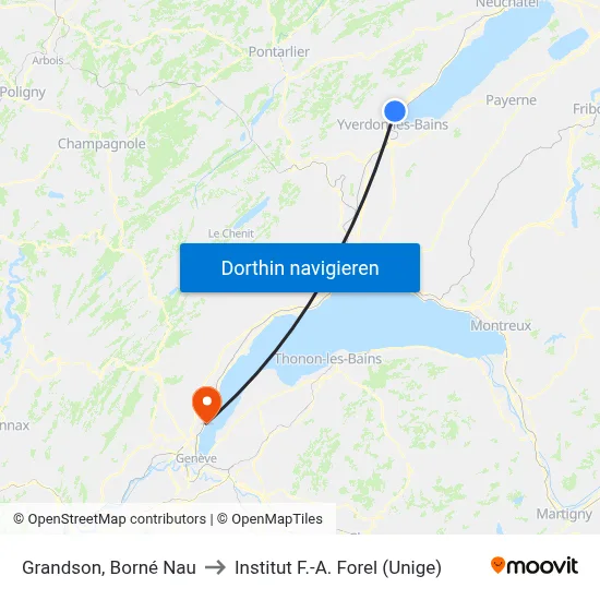 Grandson, Borné Nau to Institut F.-A. Forel (Unige) map