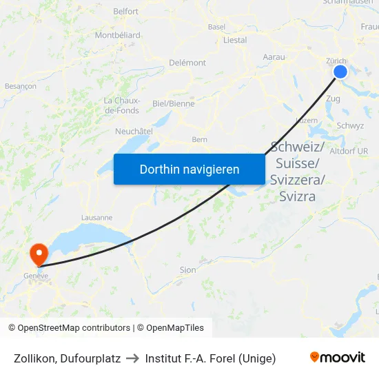 Zollikon, Dufourplatz to Institut F.-A. Forel (Unige) map