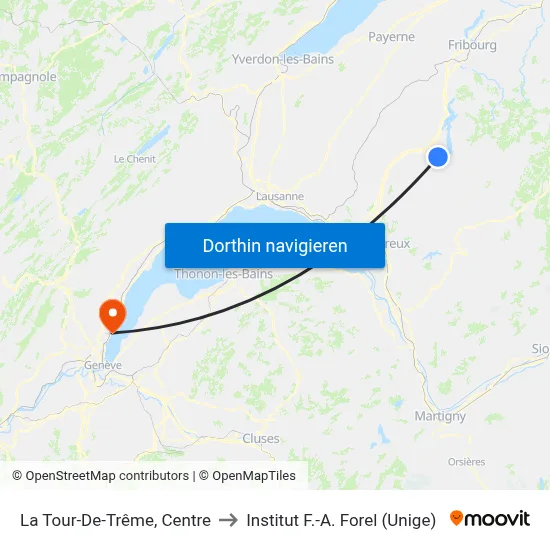 La Tour-De-Trême, Centre to Institut F.-A. Forel (Unige) map