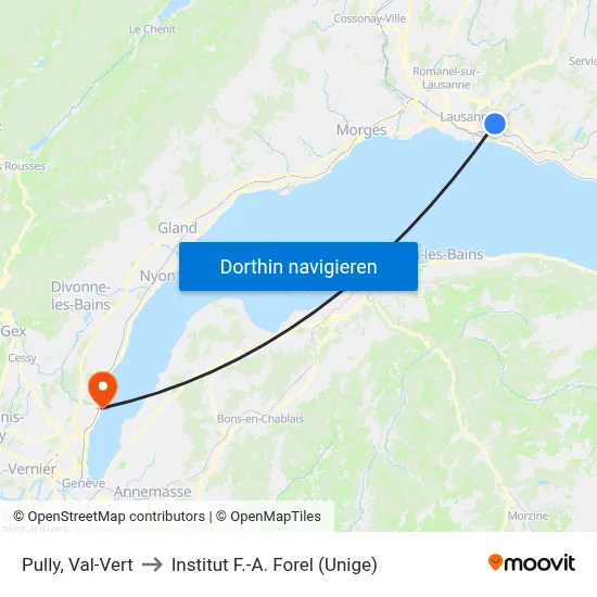 Pully, Val-Vert to Institut F.-A. Forel (Unige) map
