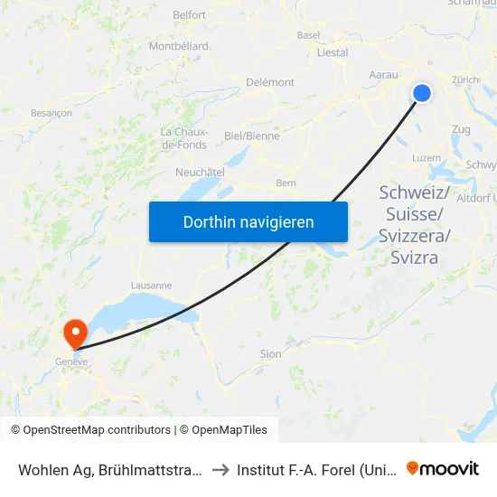 Wohlen Ag, Brühlmattstrasse to Institut F.-A. Forel (Unige) map