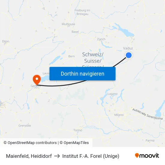 Maienfeld, Heididorf to Institut F.-A. Forel (Unige) map