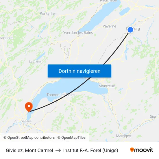 Givisiez, Mont Carmel to Institut F.-A. Forel (Unige) map