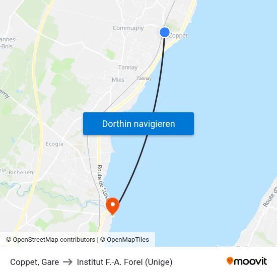 Coppet, Gare to Institut F.-A. Forel (Unige) map
