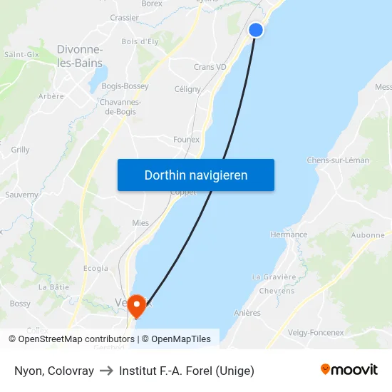 Nyon, Colovray to Institut F.-A. Forel (Unige) map