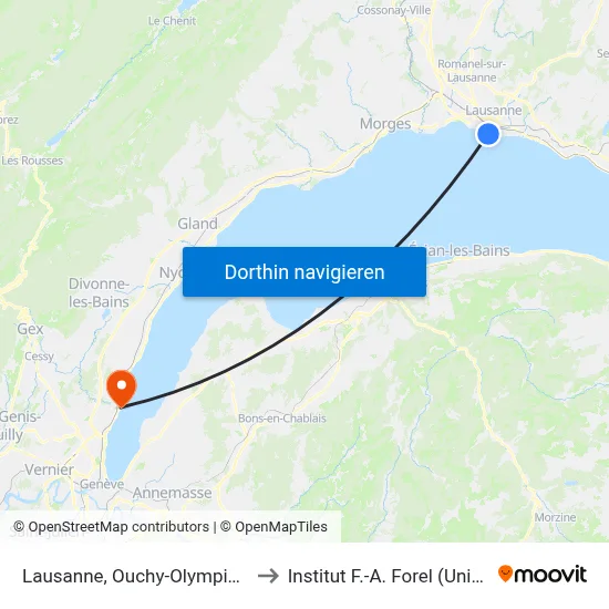 Lausanne, Ouchy-Olympique to Institut F.-A. Forel (Unige) map