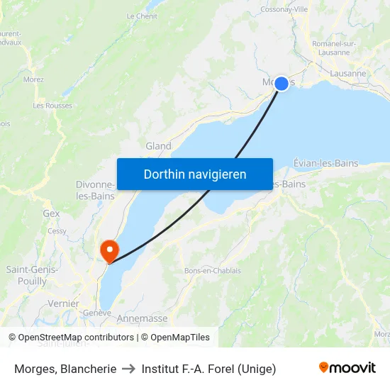 Morges, Blancherie to Institut F.-A. Forel (Unige) map