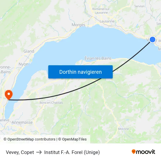 Vevey, Copet to Institut F.-A. Forel (Unige) map