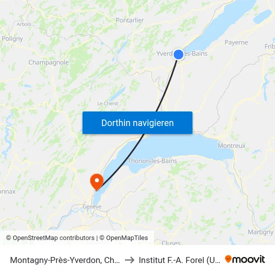 Montagny-Près-Yverdon, Chamard to Institut F.-A. Forel (Unige) map