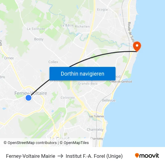 Ferney-Voltaire Mairie to Institut F.-A. Forel (Unige) map