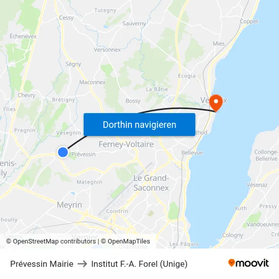 Prévessin Mairie to Institut F.-A. Forel (Unige) map
