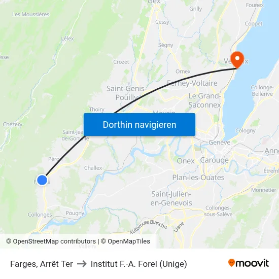 Farges, Arrêt Ter to Institut F.-A. Forel (Unige) map