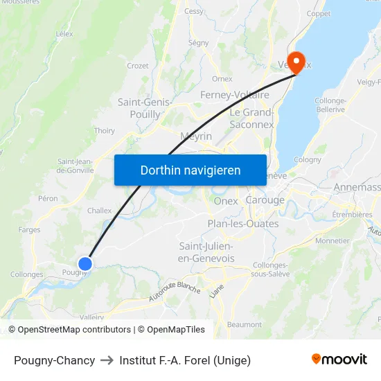 Pougny-Chancy to Institut F.-A. Forel (Unige) map