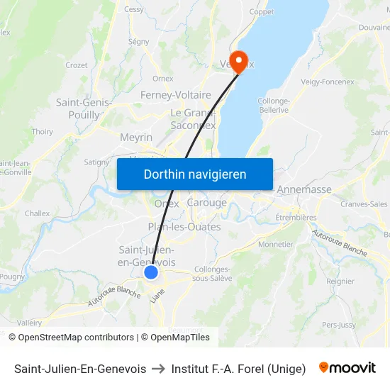 Saint-Julien-En-Genevois to Institut F.-A. Forel (Unige) map