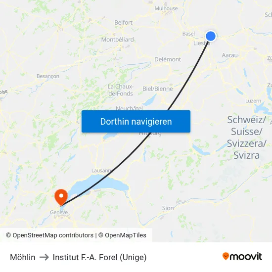 Möhlin to Institut F.-A. Forel (Unige) map