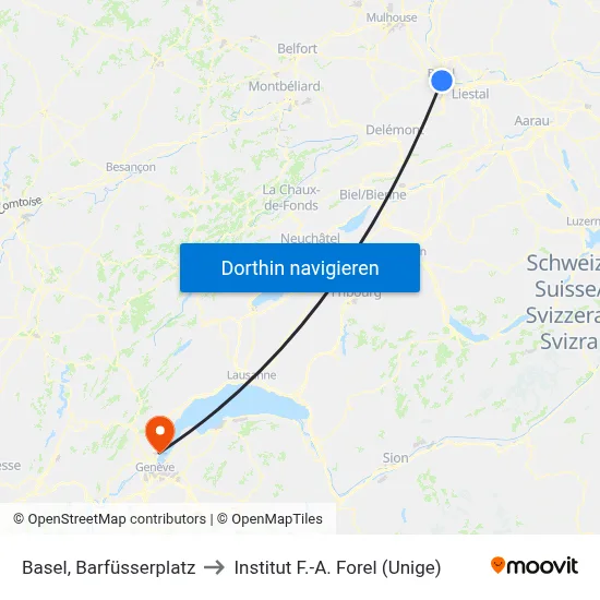 Basel, Barfüsserplatz to Institut F.-A. Forel (Unige) map