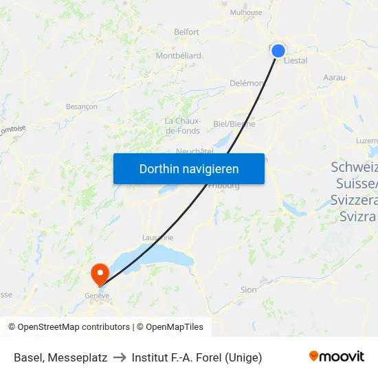 Basel, Messeplatz to Institut F.-A. Forel (Unige) map