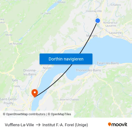 Vufflens-La-Ville to Institut F.-A. Forel (Unige) map